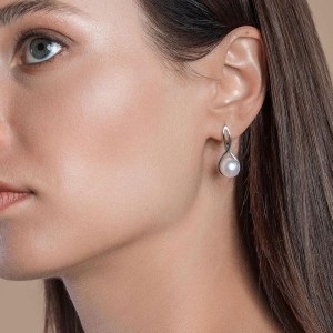 Cercei argint cu perla naturala alba si tortita DiAmanti SK22109EL_W-G (Argint 925‰ 3,4 g.)